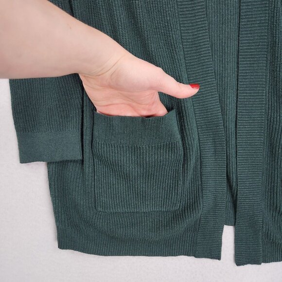 Torrid Sweater Womens 0 Large Green Cardigan Long Line Open Front Lightweight - Picture 3 of 12